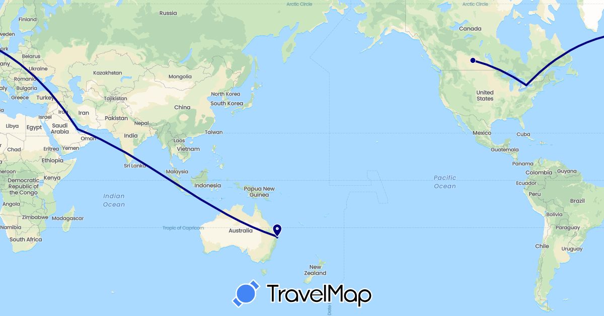 TravelMap itinerary: driving in Australia, Canada, Qatar (Asia, North America, Oceania)